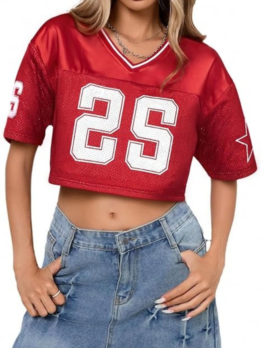 Crop Top Jersey Sexy Jersey‎ Shirt Sporty Fun Look Size MEDIUM Graphic Number